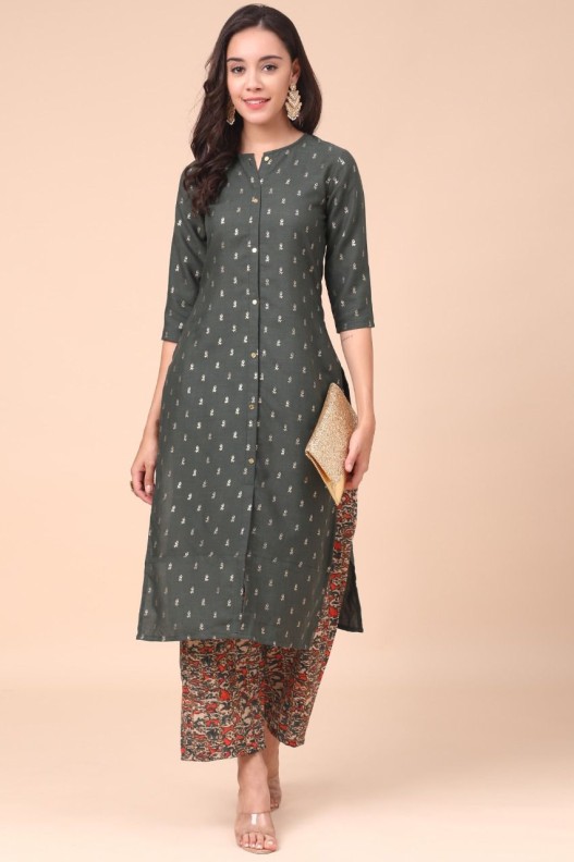 Stylish Maroon Cotton Blend Kurti With Multicolour Plazzo